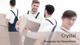  Presentation with holding hotdog - Cool new PPT theme with speed post - portrait of movers holding box backdrop and a soft green colored foreground