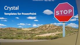  Presentation with blue sky - Amazing PPT theme having speed post - stop traffic sign with blue backdrop and a ocean colored foreground