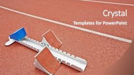  Presentation with speed - Audience pleasing theme consisting of speed racing - closeup starting blocks on red backdrop and a coral colored foreground