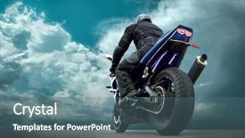  Presentation with motorcycle racing - PPT theme featuring speed racing - man seat on the motorcycle background and a ocean colored foreground