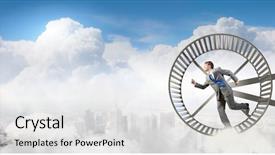  Presentation with wheel - Slides featuring speed traps - young businessman running in huge background and a  colored foreground