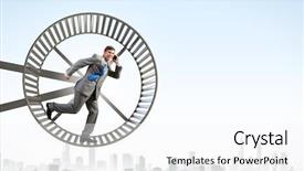  Presentation with wheel - Cool new presentation with speed traps - young businessman running in huge backdrop and a  colored foreground