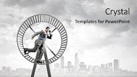  Presentation with wheel - Cool new presentation theme with speed traps - young businessman running in huge backdrop and a light gray colored foreground