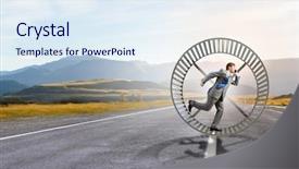  Presentation with wheel robot explorer rescues - Audience pleasing slide set consisting of speed traps - young businessman running in huge backdrop and a  colored foreground