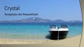  Presentation with speedboat - Colorful PPT theme enhanced with speedboat anchored on the beach backdrop and a light blue colored foreground