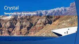  Presentation with speedboat - Presentation design consisting of speedboat at high volcanic cliff of santorini island in greece background and a teal colored foreground