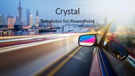  Presentation with car speeding - Amazing slide deck having speeding car go through the city backdrop and a light blue colored foreground