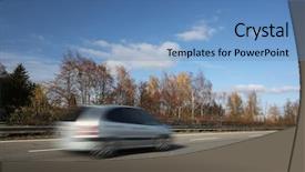  Presentation with car speeding - Slide deck with speeding concept - cars moving fast background and a teal colored foreground