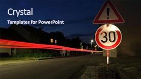 Presentation with car speeding - Audience pleasing slide deck consisting of speeding through a speed limit backdrop and a navy blue colored foreground