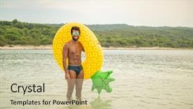  Presentation with mattress - Audience pleasing theme consisting of speedo - aerial view of man backdrop and a soft green colored foreground