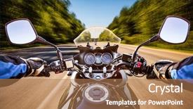  Presentation with person driving - Beautiful presentation design featuring speedometer - biker driving a motorcycle rides backdrop and a coral colored foreground