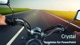  Presentation with asphalt road - PPT layouts enhanced with speedometer - driver riding motorcycle background and a tawny brown colored foreground