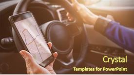  Presentation with gps - Cool new slide deck with speedometer - man holding smartphone on his backdrop and a tawny brown colored foreground