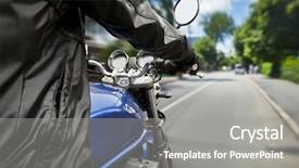  Presentation with asphalt road - Presentation theme having speedometer - man is riding a motorcycle background and a gray colored foreground