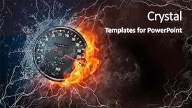  Presentation with lightening - Presentation design featuring speedometer on fire and water background and a wine colored foreground