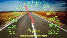  Presentation with rainbow over road - Slides featuring speedometer over empty road landscape background and a tawny brown colored foreground
