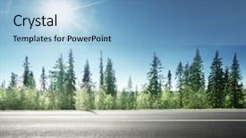  Presentation with forest road - Presentation theme enhanced with speedway - asphalt road in forest background and a light blue colored foreground