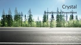  Presentation with fork road - Slide deck featuring speedway - asphalt road in forest background and a light blue colored foreground