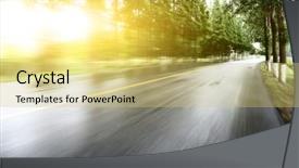  Presentation with asphalt road animtion - Presentation design enhanced with speedway - asphalt road with tree lawns background and a yellow colored foreground