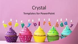  Presentation with cupcakes - PPT theme enhanced with spelling the words happy birthday background and a lemonade colored foreground
