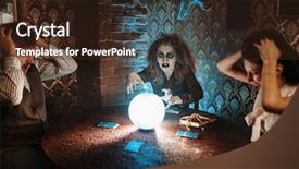  Presentation with crystal ball - Audience pleasing presentation consisting of spells - witch reads scary spell backdrop and a wine colored foreground