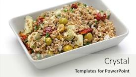  Presentation with italian cuisine - Slide deck having spelt salad insalata di farro italian cuisine isolated on white background background and a light gray colored foreground