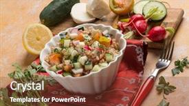  Presentation with salad - Slide set with spelt salad with mixed vegetables background and a  colored foreground