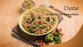  Presentation with almond - Audience pleasing theme consisting of spelt with green olives almond backdrop and a yellow colored foreground