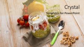  Presentation with yogurt - Colorful presentation theme enhanced with spelt with pesto tomatotes yogurt backdrop and a lemonade colored foreground