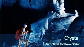  Presentation with backpack - Presentation enhanced with spelunking - young woman with backpack exploring background and a  colored foreground