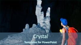  Presentation with backpack - Beautiful slide deck featuring spelunking - young woman with backpack exploring backdrop and a  colored foreground