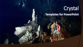  Presentation with cave - Slide deck having spelunking - young woman with backpack exploring background and a  colored foreground