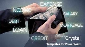  Presentation with hand cute dolls and toy - Beautiful presentation theme featuring wages spending - businessman's hand takes out dollar backdrop and a ocean colored foreground