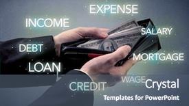  Presentation with dollar - Presentation theme featuring wages spending - businessman's hand takes out dollar background and a ocean colored foreground