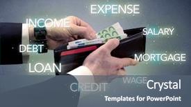  Presentation with citi bank - Amazing presentation design having wages spending - businessman's hand takes out euro backdrop and a ocean colored foreground