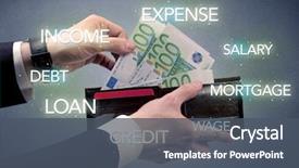  Presentation with euro - Slides enhanced with wages spending - businessman's hand takes out euro background and a dark gray colored foreground