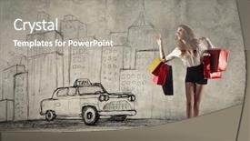  Presentation with taxi - Cool new PPT theme with spending money - calling a taxi after shopping backdrop and a gray colored foreground