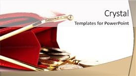  Presentation with female - Colorful slide set enhanced with spending money - female red wallet with coins backdrop and a white colored foreground