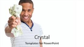  Presentation with bunch - PPT layouts featuring spending money - young african man squeezing bunch background and a white colored foreground