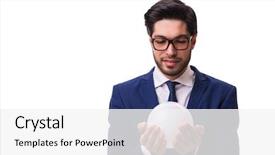  Presentation with magic crystal ball - Cool new PPT theme with sphere financial - businessman with crystall ball isolated backdrop and a white colored foreground