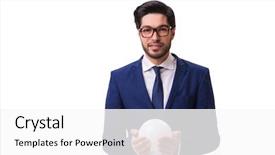  Presentation with magic crystal ball - Audience pleasing PPT theme consisting of sphere financial - businessman with crystall ball isolated backdrop and a white colored foreground