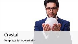  Presentation with magic crystal ball - Amazing slide deck having sphere financial - businessman with crystall ball isolated backdrop and a white colored foreground