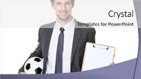  Presentation with soccer drils - Colorful presentation theme enhanced with sphere financial - soccer couch hold with soccer backdrop and a white colored foreground