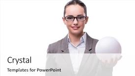  Presentation with magic crystal ball - PPT theme having sphere financial - woman holding crystall ball isolated background and a white colored foreground