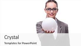  Presentation with magic crystal ball - Amazing PPT layouts having sphere financial - woman holding crystall ball isolated backdrop and a white colored foreground