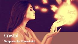  Presentation with fairy - Slide set with sphere in hands attractive fairy background and a coral colored foreground