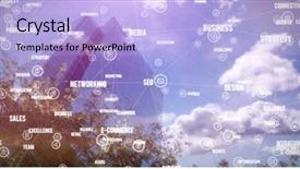  Presentation with words - Slide deck featuring sphere of icons and words against buildings against cloudy sky background and a light blue colored foreground