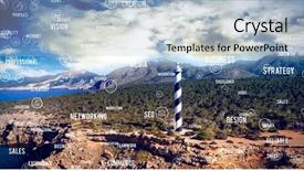  Presentation with words - Amazing slide set having sphere of icons and words backdrop and a light blue colored foreground