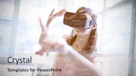  Presentation with skills - Slides featuring sphere of skills against businesswoman holding virtual glasses background and a coral colored foreground