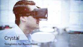  Presentation with skills - PPT layouts enhanced with sphere of skills and icons against profile view of businessman holding virtual glasses background and a light blue colored foreground